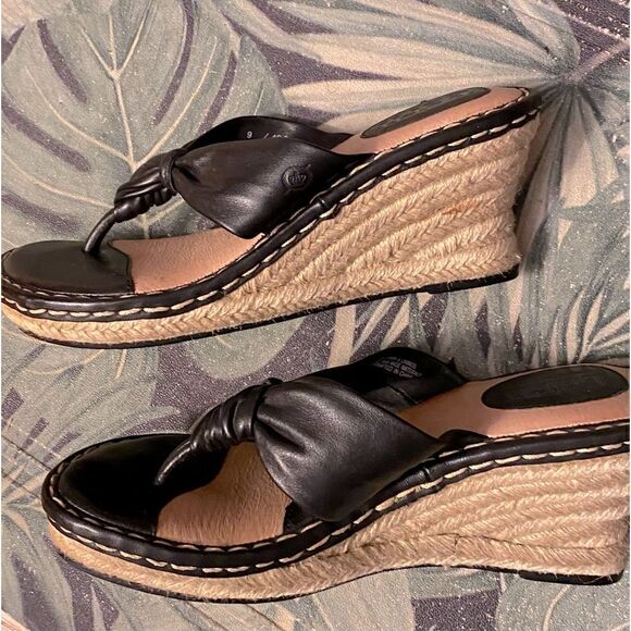 ☘️ Born espadrilles black Leather upper, Wedge Slide Sandal size 9 - Picture 1 of 8